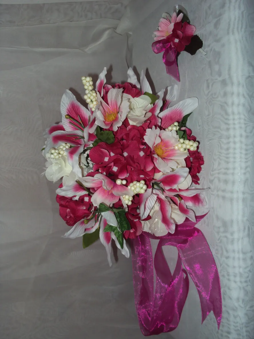 Pink Lily Bridal Wedding Flowers 8 Piece Package - Image 2
