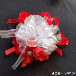 Red & White Wrist Corsage & Bout