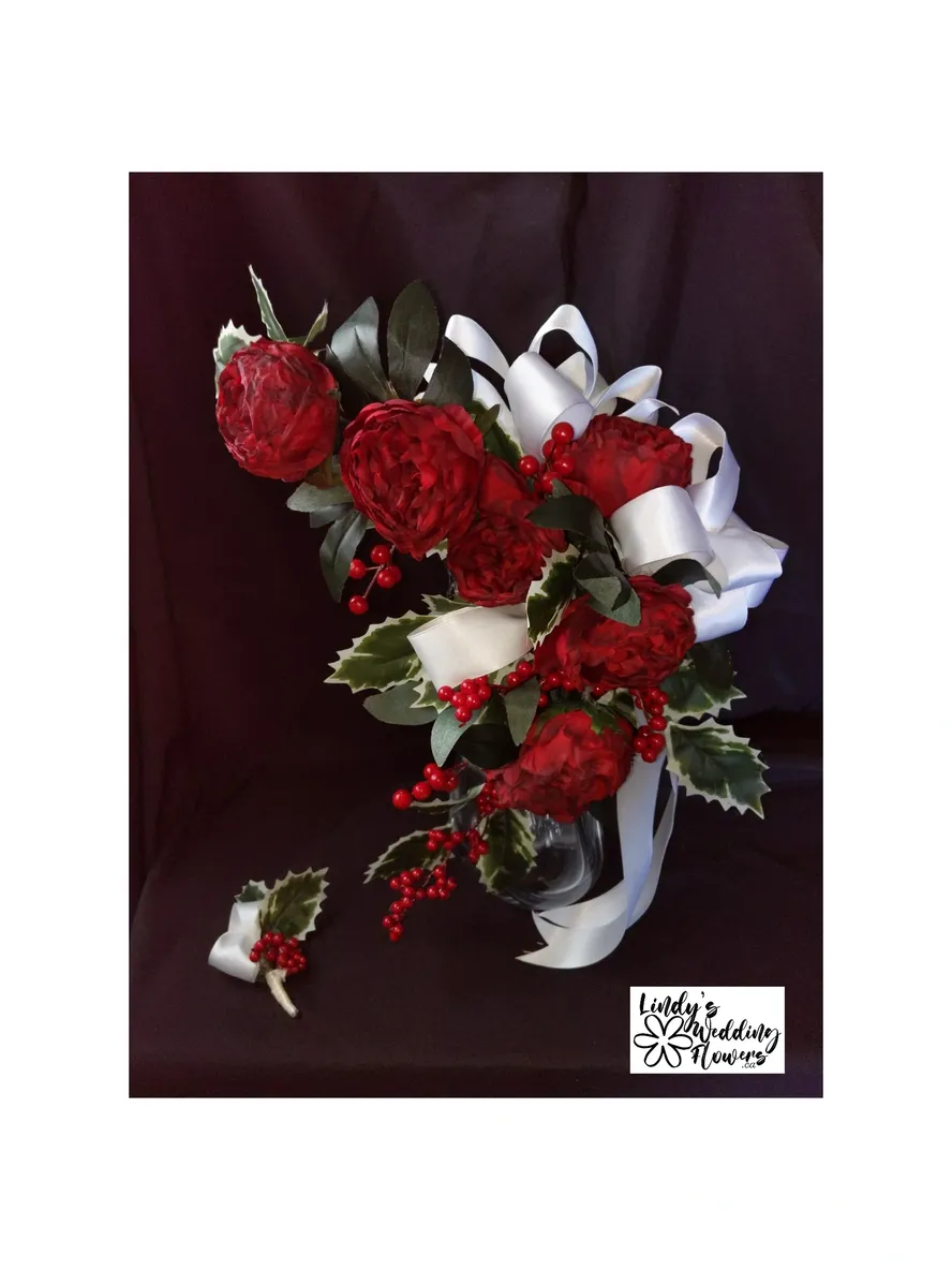 Dried Look Christmas Bridal Bouquet & Bout - Image 2