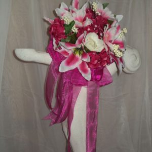 Pink Lily Cascading Bridal Bouquet 4 Piece Package