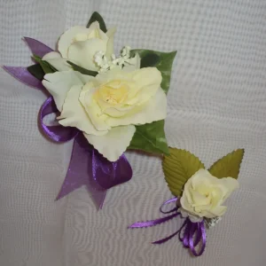 Purple and Cream Corsage Boutonniere