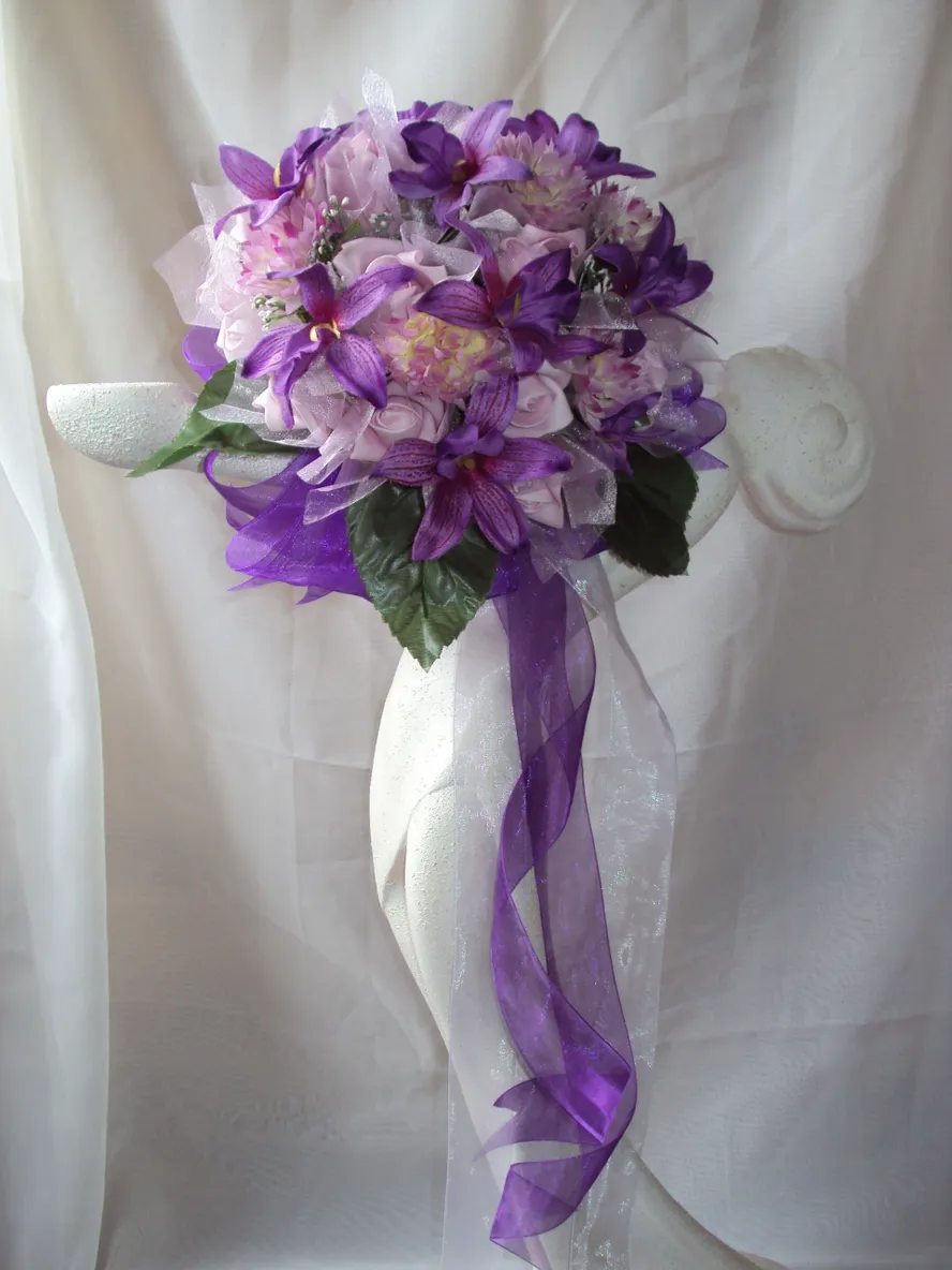 Purple Wedding Bridal Flowers 14 Piece Package - Image 2