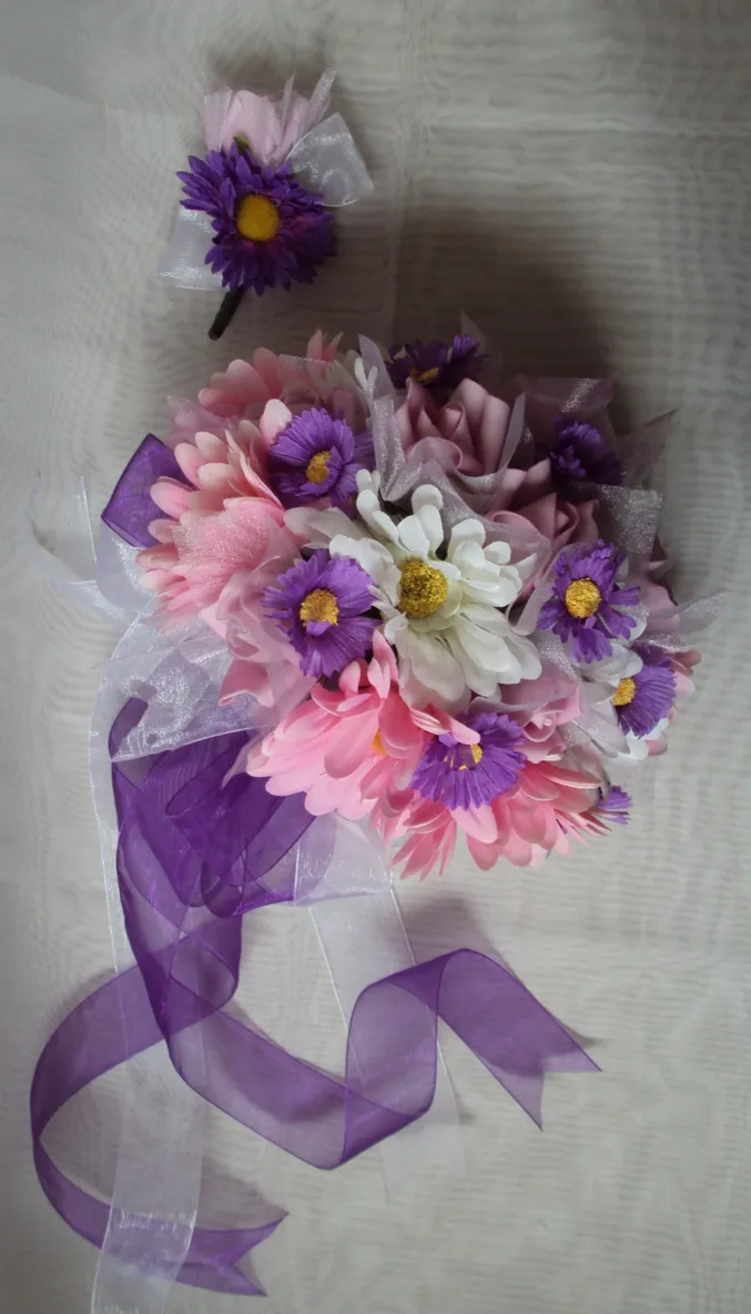 Pinks and Purples 12 Piece Wedding Flowers Package - Image 2