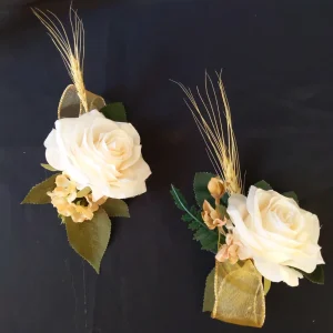 Cream Rose and Wheat Corsage and Bout