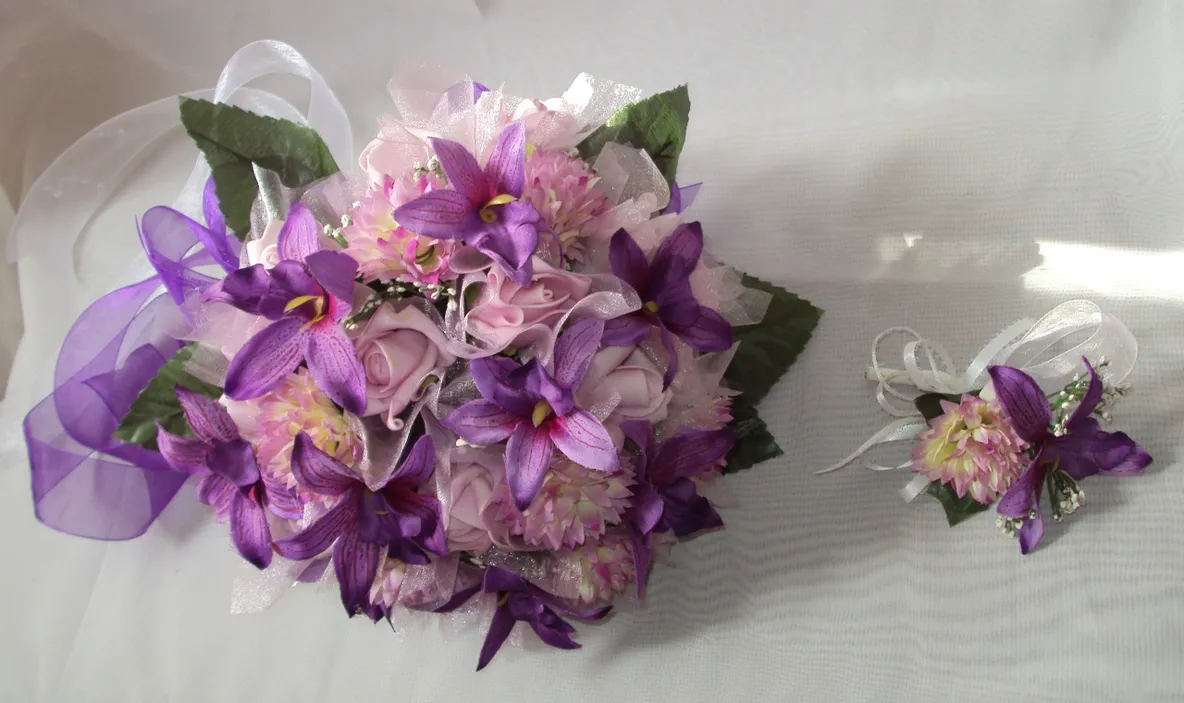Purple Wedding Bridal Flowers 14 Piece Package