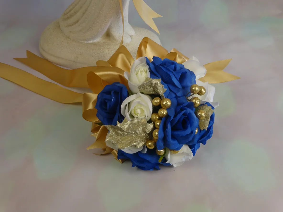 Royal Blue and Gold Bridal Bouquet 5 piece Package - Image 3