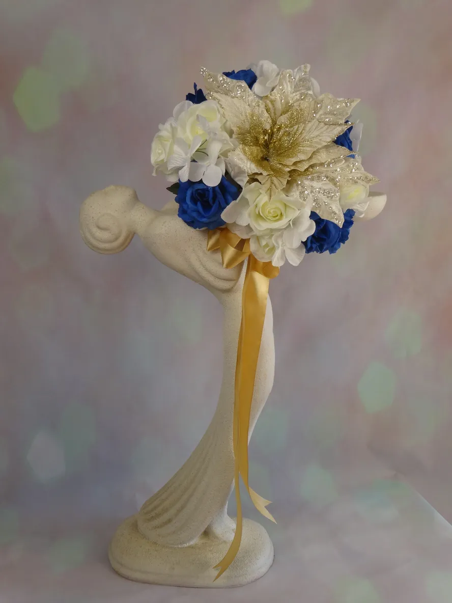 Royal Blue and Gold Bridal Bouquet 5 piece Package - Image 4