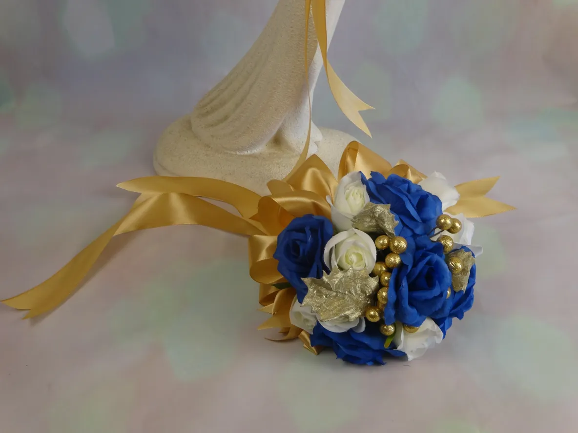 Royal Blue and Gold Bridal Bouquet 5 piece Package - Image 6
