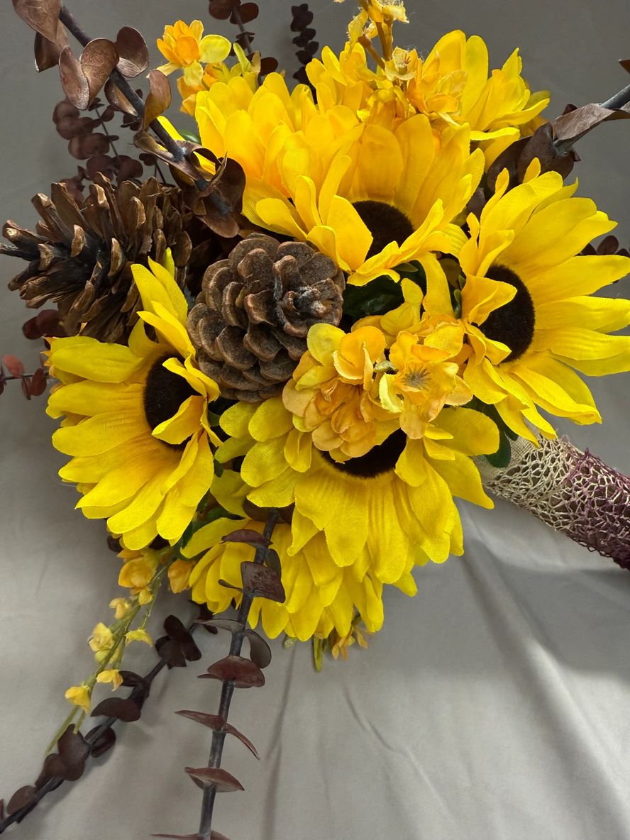 Sunflowers and Pine Cones Bridal Bouquet and Boutonnière - Image 10