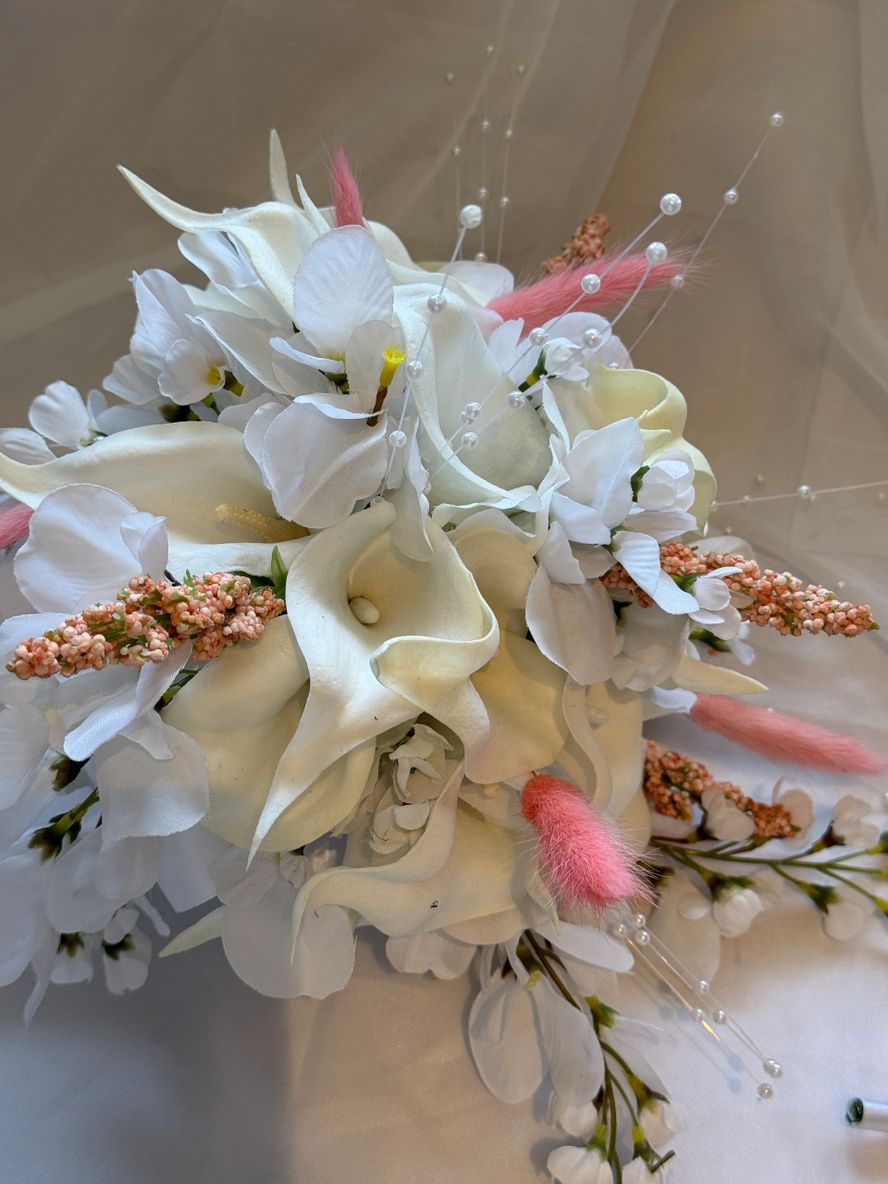 White Calla Lily Bridal Wedding Bouquet & Boutonniere - Image 10