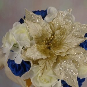 Royal Blue and Gold Cascading Bridal Bouquet & Boutonnière