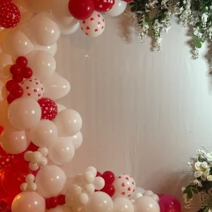 Red and White Balloon Arch Back-Drop