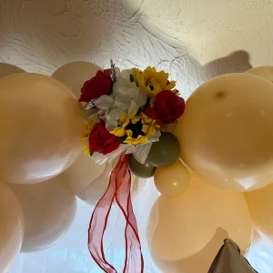 Balloon Sunflower and Red Roses Arch
