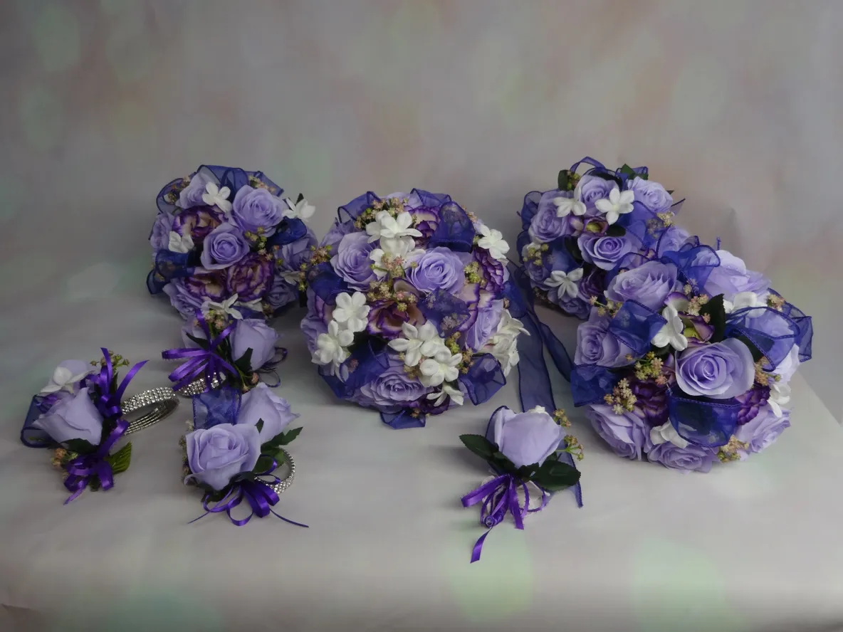 Purple & Pink Babys Breath Wedding Bouquet Package - 12 Piece - Image 5