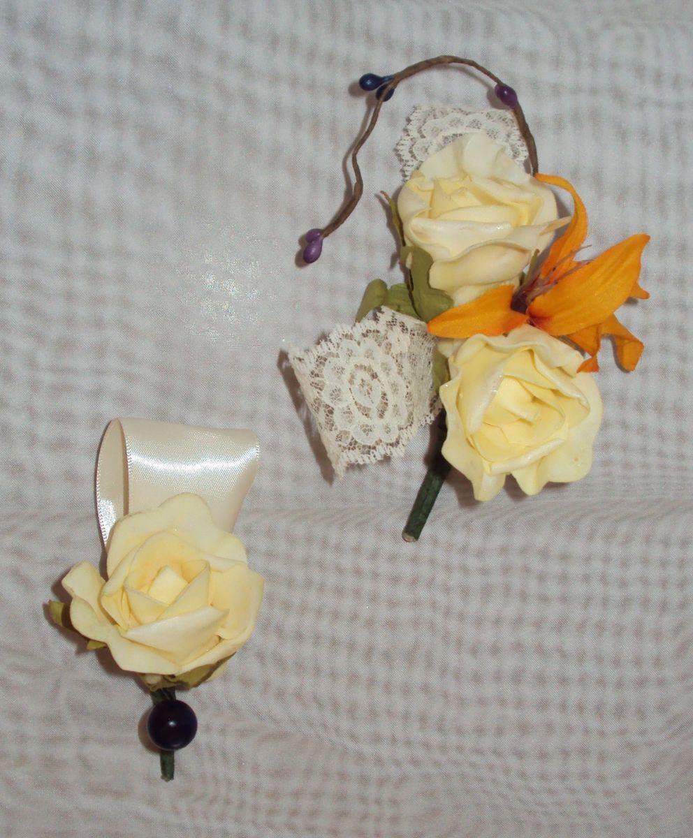 Apricot Orange Bridal Wedding Bouquet & Matching Bout - Image 4