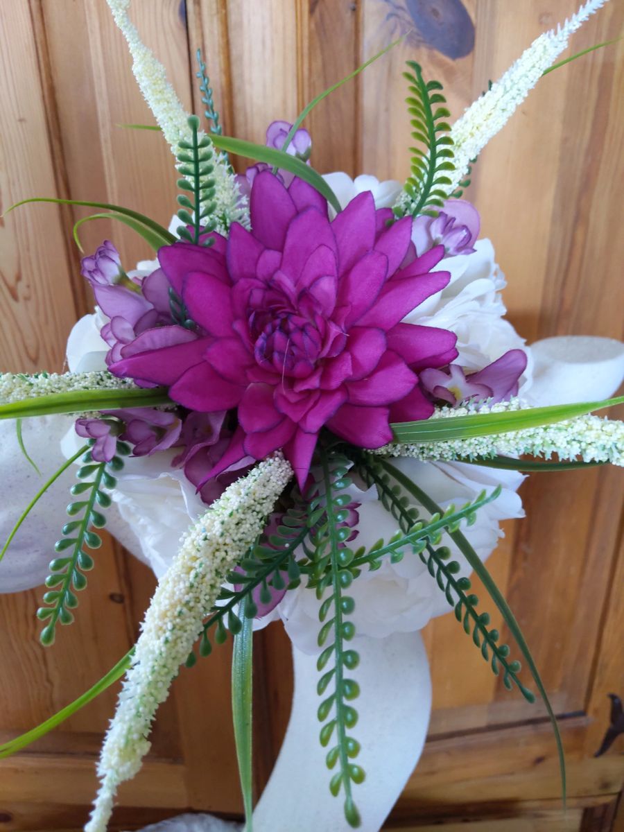 Magenta Bridesmaid Bouquet & Matching Bout - Image 7
