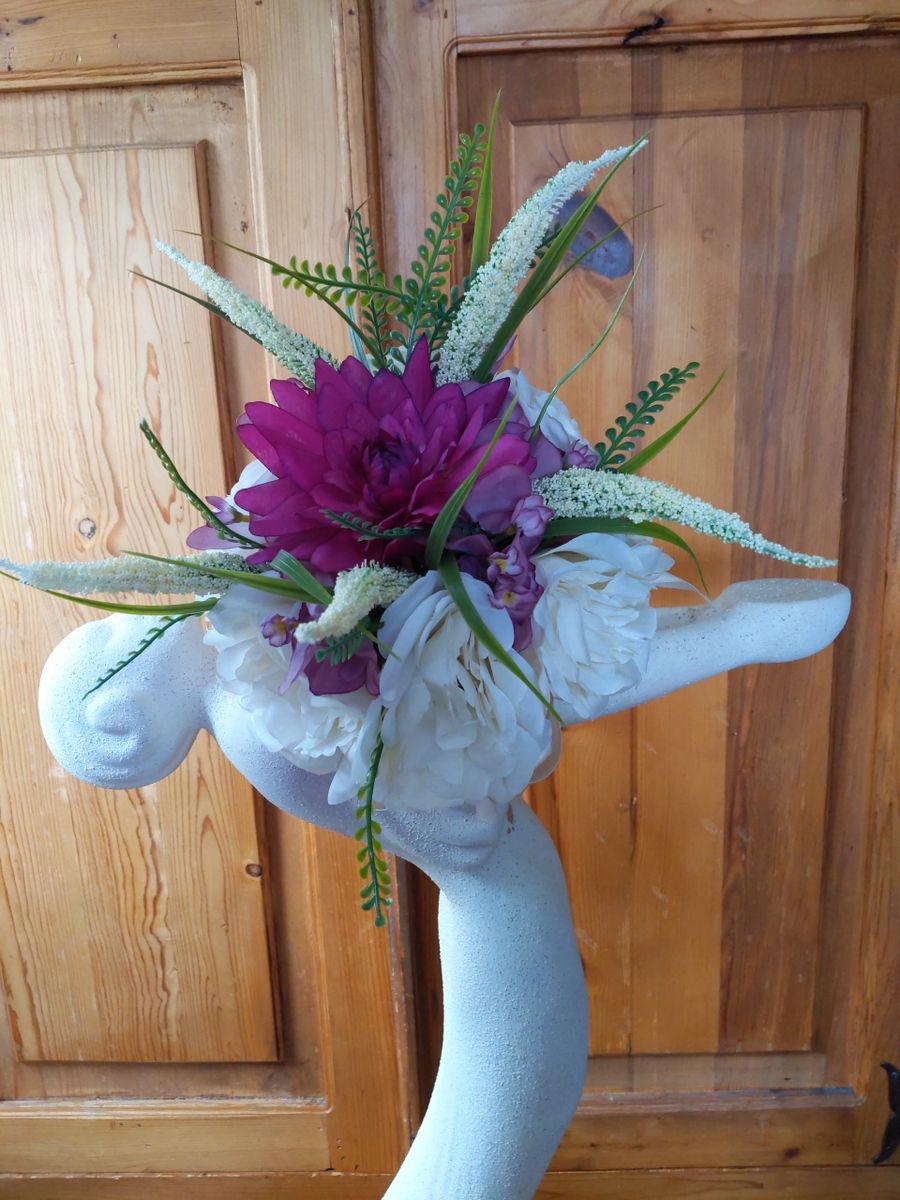 Magenta Bridesmaid Bouquet & Matching Bout - Image 8