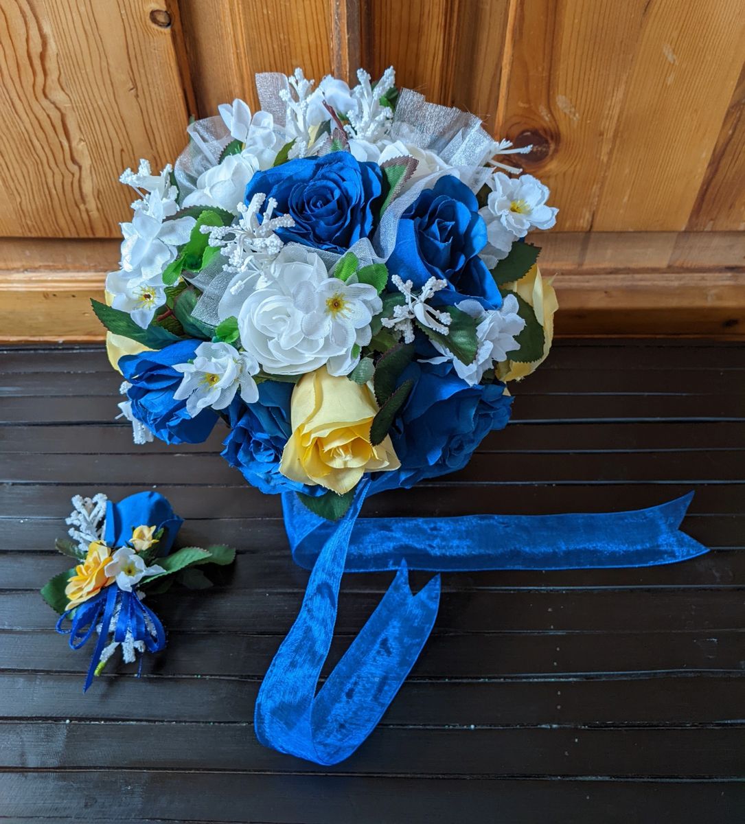 Royal Blue Bridal Bouquet & Matching Bout - Image 3