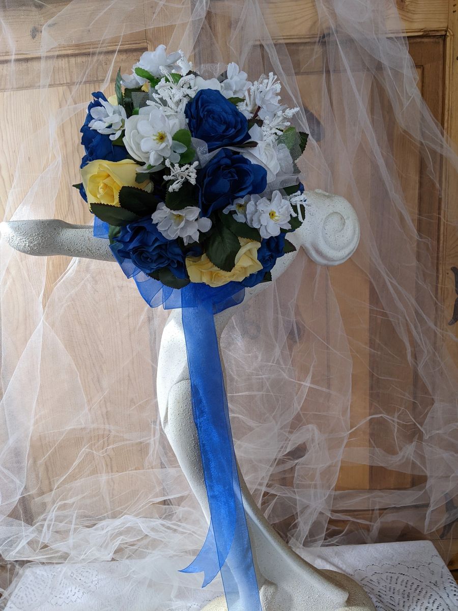 Royal Blue Bridal Bouquet & Matching Bout - Image 6