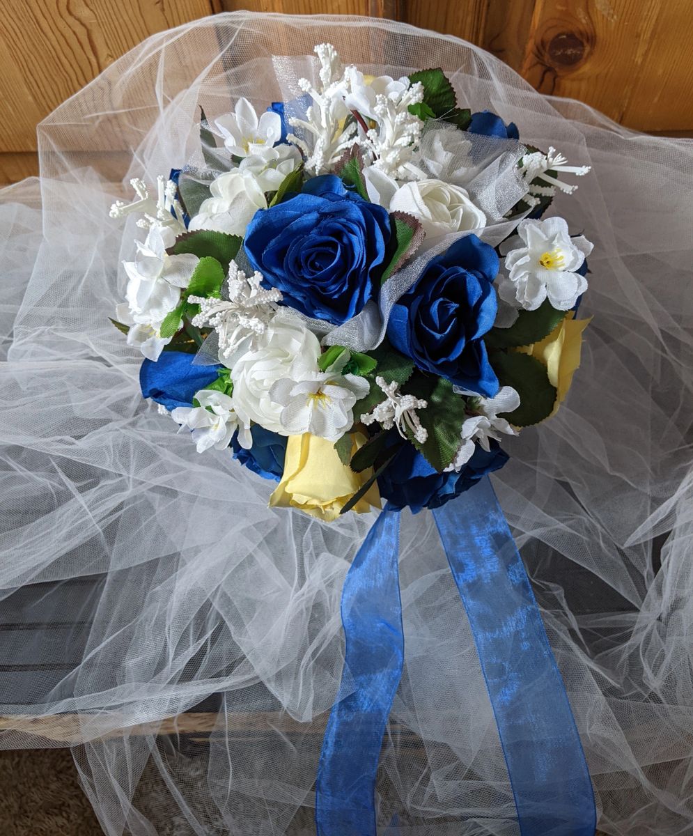 Royal Blue Bridal Bouquet & Matching Bout - Image 8
