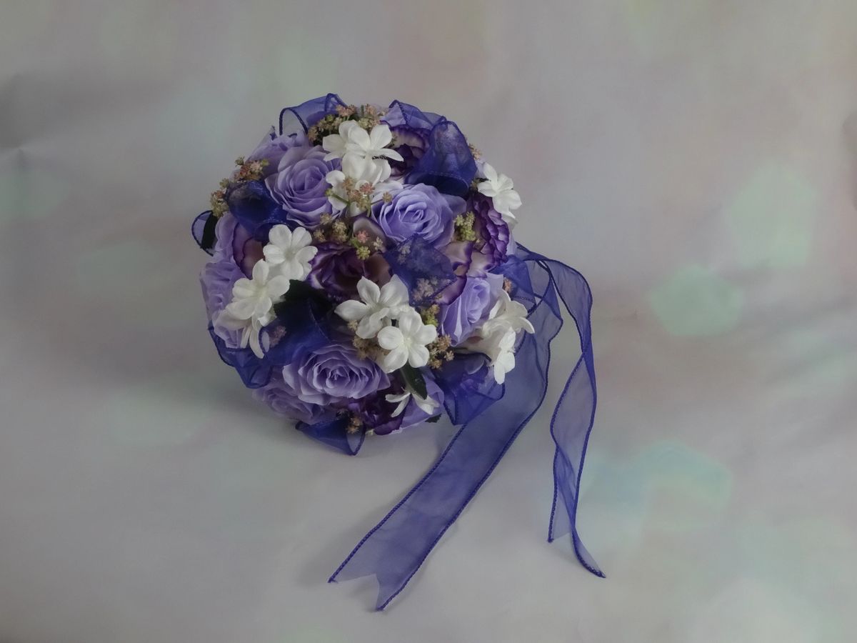 Purple & Pink Babys Breath Bridal Bouquet & Boutonniere - Image 4