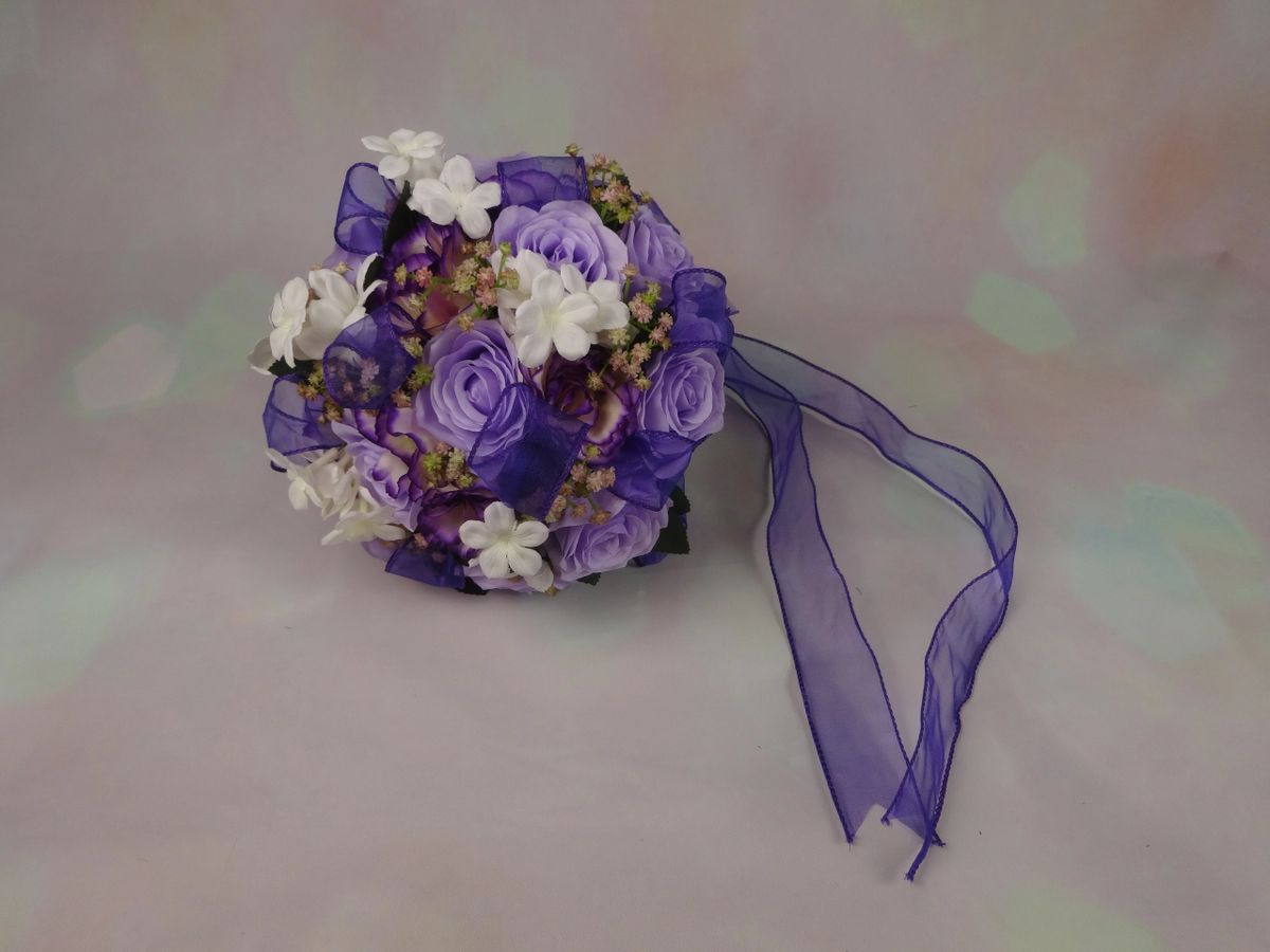 Purple & Pink Babys Breath Bridal Bouquet & Boutonniere - Image 10
