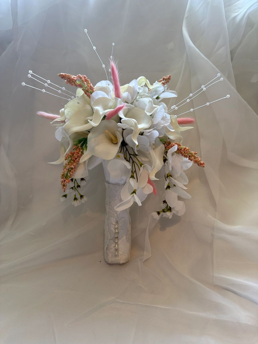 White Calla Lily Bridal Wedding Bouquet & Boutonniere - Image 9