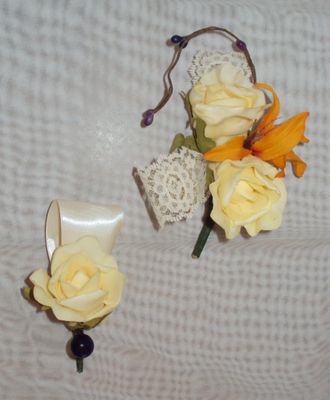 Apricot Orange Bridal Wedding Bouquet & Matching Bout - Image 3
