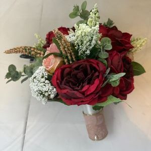 Burgundy and Blush Pink Bridal Bouquet and Matching Boutonniere