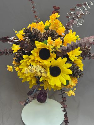 Sunflowers and Pine Cones Bridal Bouquet and Boutonnière - Image 4