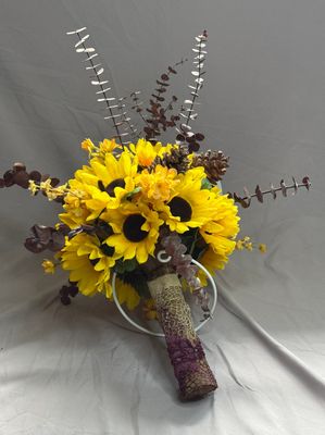 Sunflowers and Pine Cones Bridal Bouquet and Boutonnière - Image 11