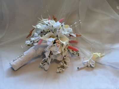 White Calla Lily Bridal Wedding Bouquet & Boutonniere - Image 6