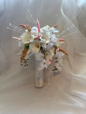 White Calla Lily Bridal Wedding Bouquet & Boutonniere - Image 11