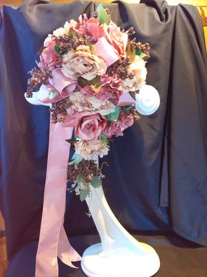 Pink Cascade Wedding Bouquet - 4 Piece Ensemble - Image 4