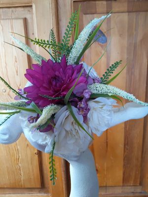 Magenta Bridesmaid Bouquet & Matching Bout - Image 6