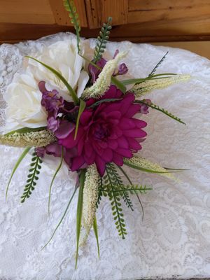 Magenta Bridesmaid Bouquet & Matching Bout - Image 9