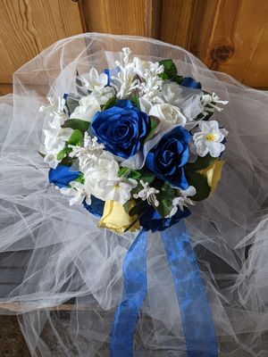 Royal Blue Bridal Bouquet & Matching Bout - Image 2