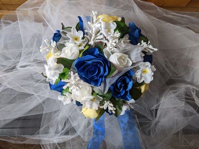 Royal Blue Bridal Bouquet & Matching Bout - Image 10