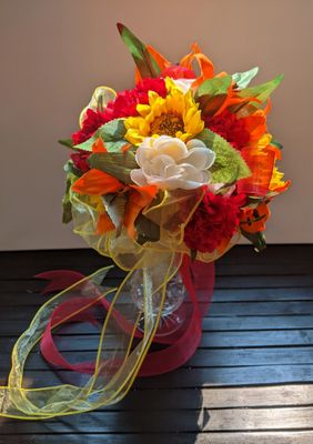 Sunflowers, Lillies & Carnations Bridal Bouquet & Bout - Image 2