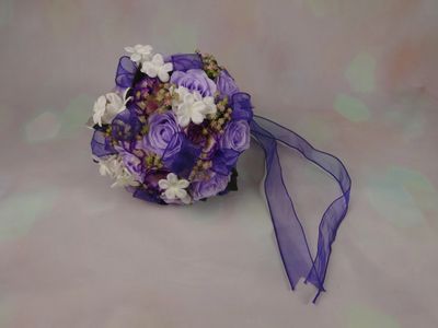 Purple & Pink Babys Breath Bridal Bouquet & Boutonniere - Image 3