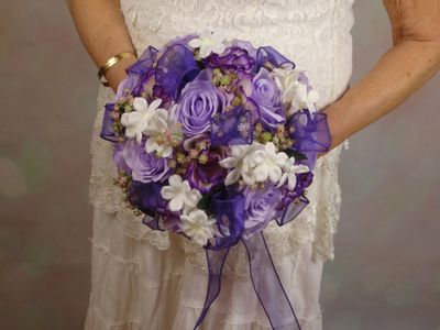 Purple & Pink Babys Breath Bridal Bouquet & Boutonniere - Image 5