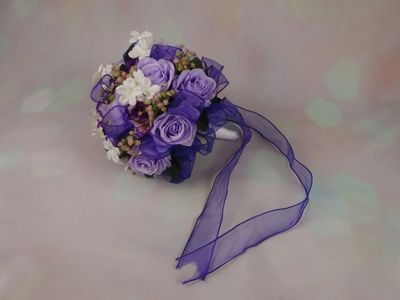 Purple & Pink Babys Breath Bridal Bouquet & Boutonniere - Image 9
